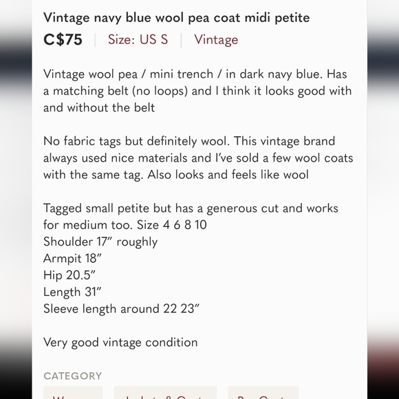 Vintage Navy Blue Wool Pea Coat - Picture 14 of 14